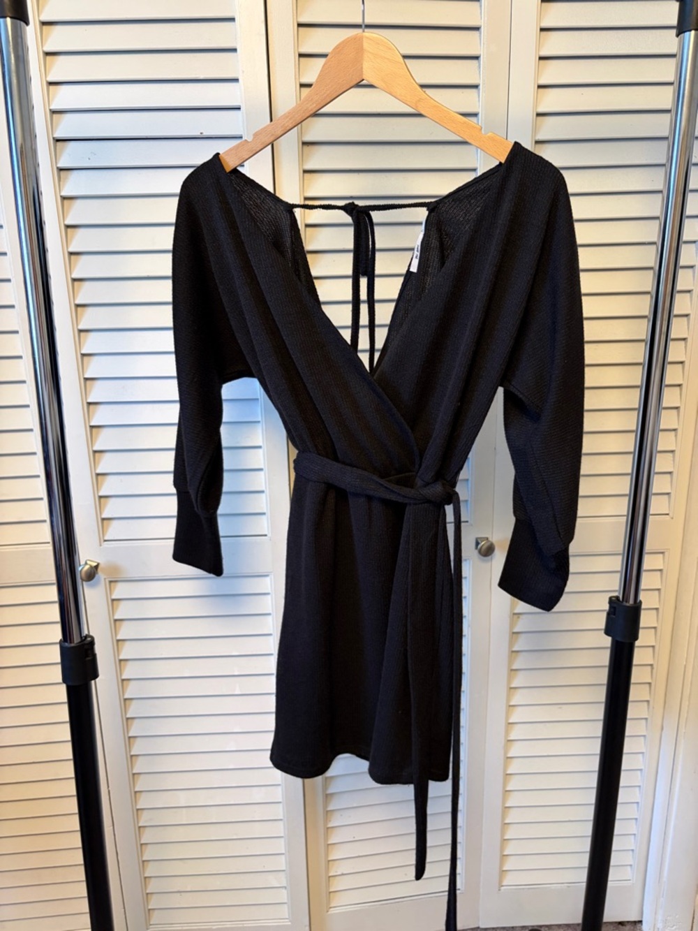 Black Wrap-Style Long Sleeve Mini Dress
